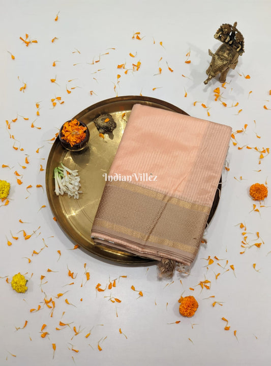 Light Peach Pure Silk Cotton Maheshwari Saree with Zari Border