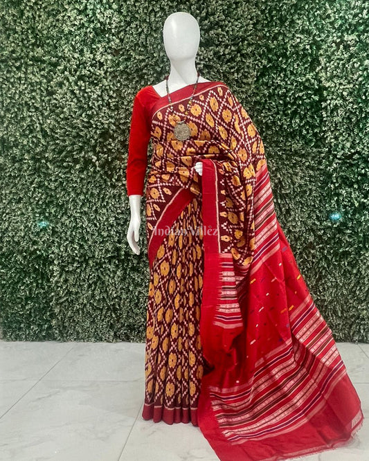 Maroon Contemporary Odisha Ikat Silk Saree