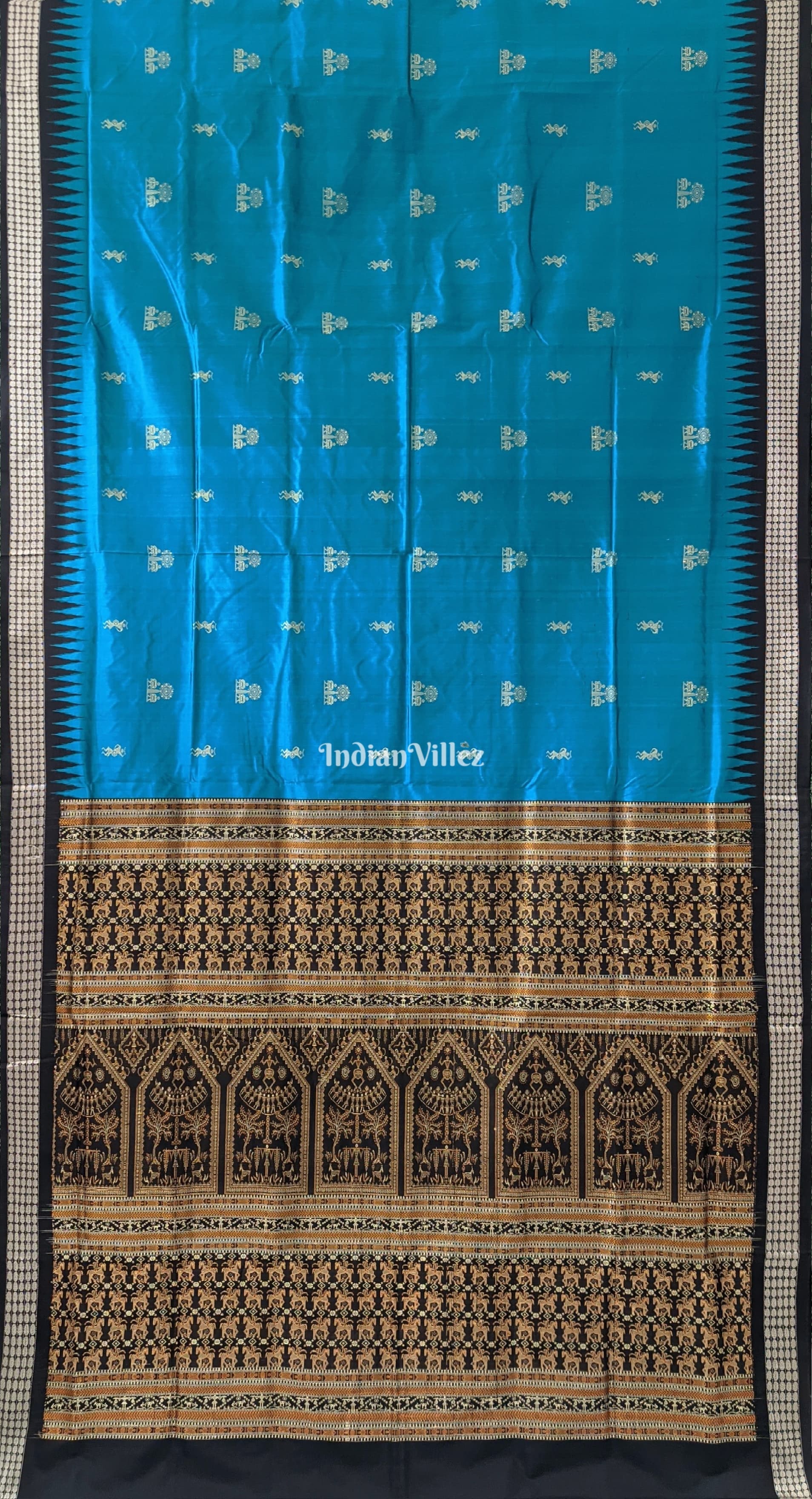 Sea Green Tribal Theme Sambalpuri Bomkai Silk Saree