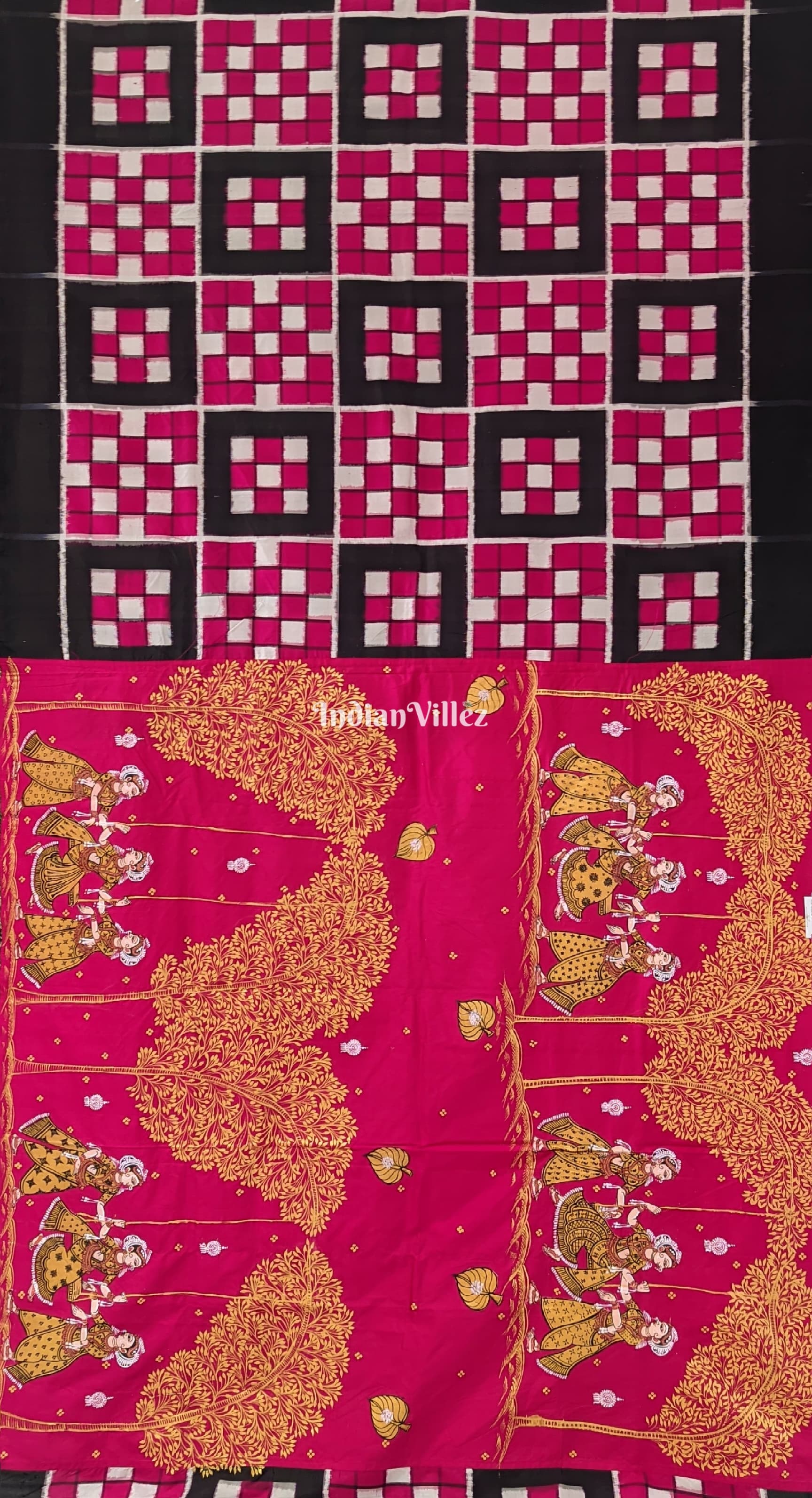 Rani Pink Sambalpuri Pasapali Raja Theme Pattachitra Silk Saree