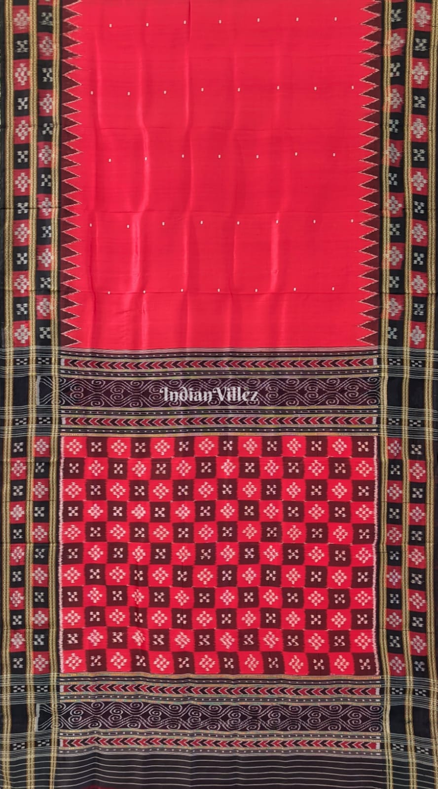 Red Single Butta Border Pasapali Khandua Silk Saree