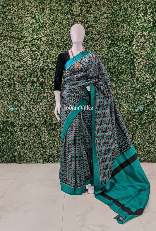 Sea Green Coffee Odisha Ikat Contemporary Silk Saree