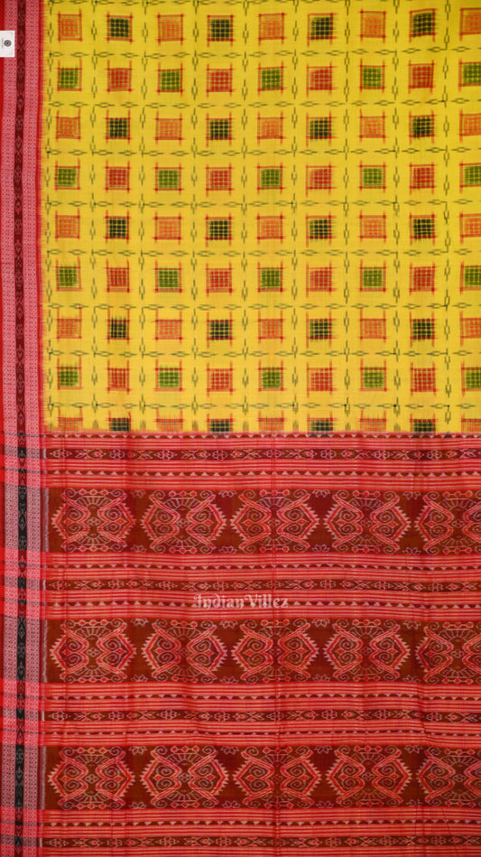 Yellow Ashwini Theme Sambalpuri Cotton Saree
