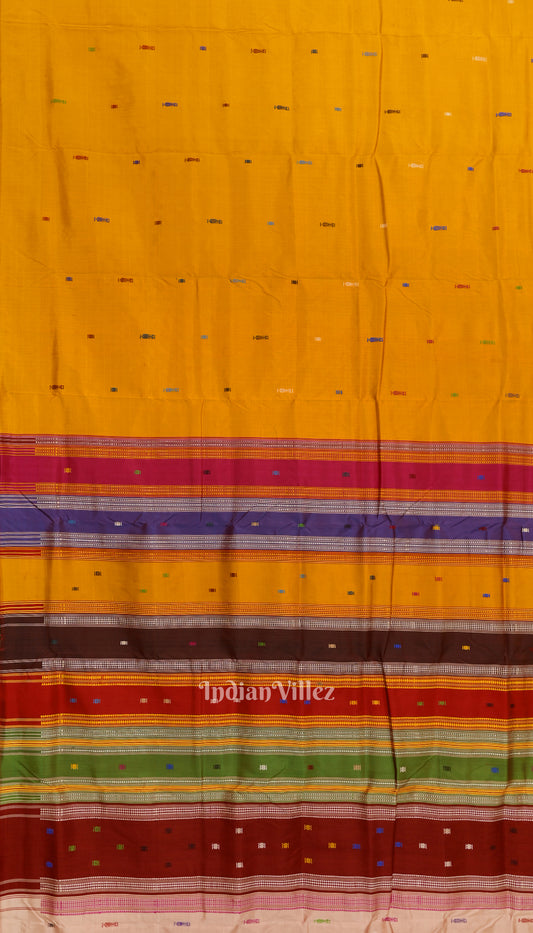 Golden Yellow Habaspuri Inspired Contemporary Bomkai Sambalpuri Silk Saree