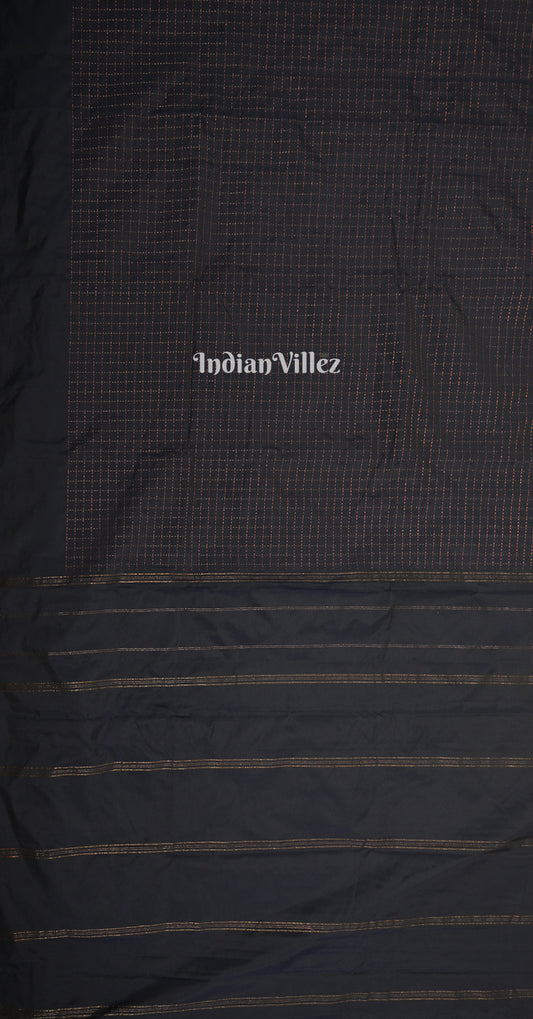 Navy Blue Checks Kanjivaram Silk Saree