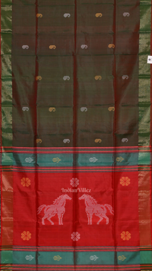 Green Red Pure Bishnupuri Silk Saree