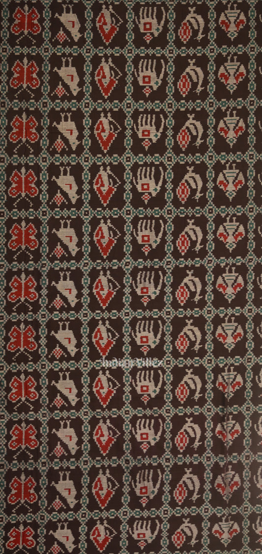 Black Green Jungle Theme Odisha Ikat Sambalpuri Dress Set & Dupatta