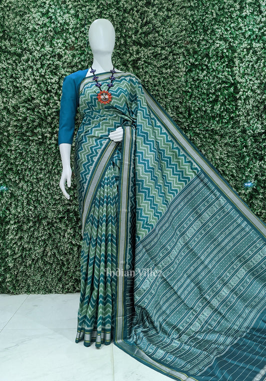 Green with Multicolor Contemporary Silk Saree with Jala Anchal