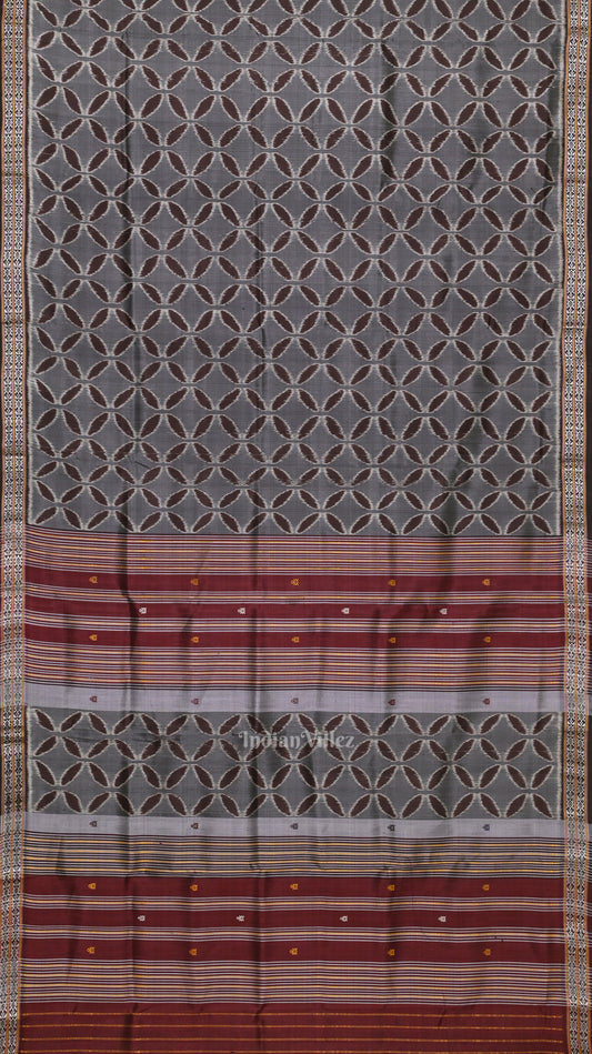 Cement Grey Maroon Odisha Ikat Contemporary Sambalpuri Silk Saree