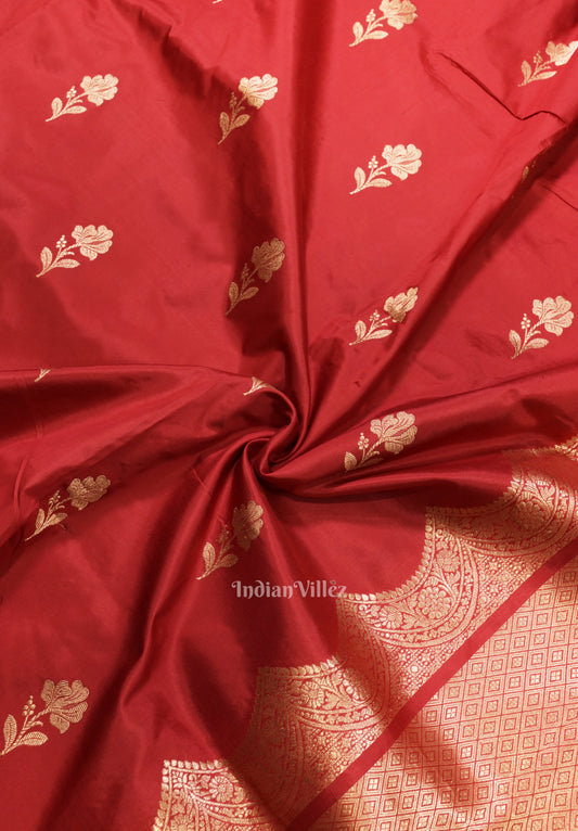 Red Designer Pure Banarasi Katan Silk Saree
