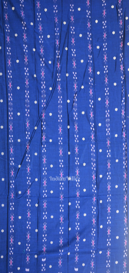 Blue Baby Pink Flower Buti Odisha Ikat Sambalpuri Dress Set & Dupatta