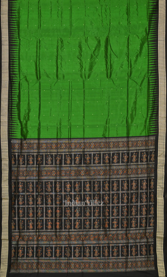Green Black Butta Design Bomkai Sambalpuri Silk Saree