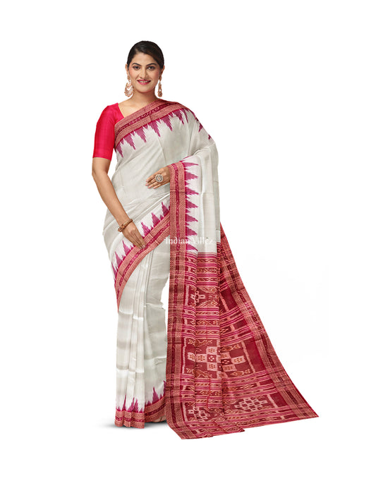 White Odisha Ikat Khandua Silk Saree