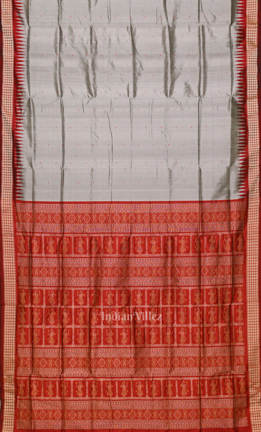 Grey Maroon Buti Design Odisha Ikat Bomkai Sambalpuri Silk Saree