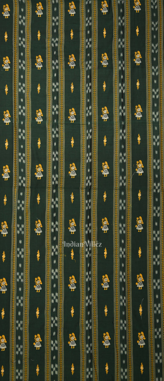 Green Yellow Doll Odisha Ikat Sambalpuri Cotton Dress set with Dupa