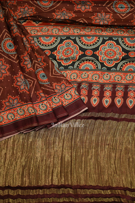 Coffee Digital Print Silk Saree