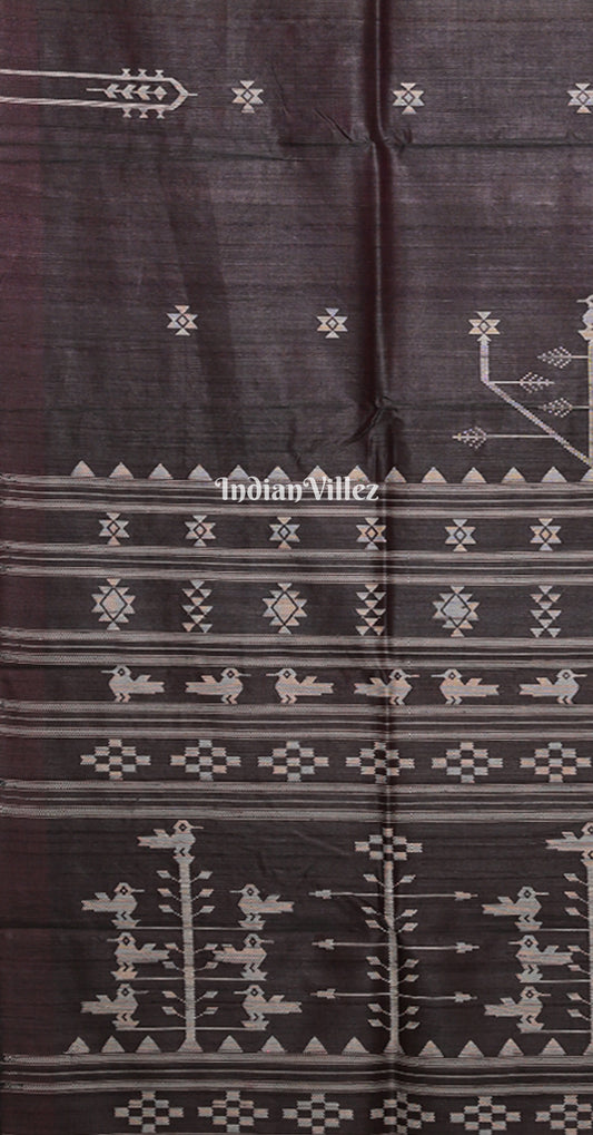 Black Gopalpur Tussar Silk Saree Inspired by Ganjam Bomkai Theme