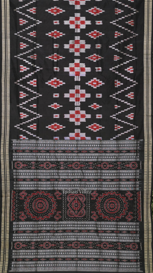 Black Red Pasapali Odisha Ikat Sambalpuri Silk Saree