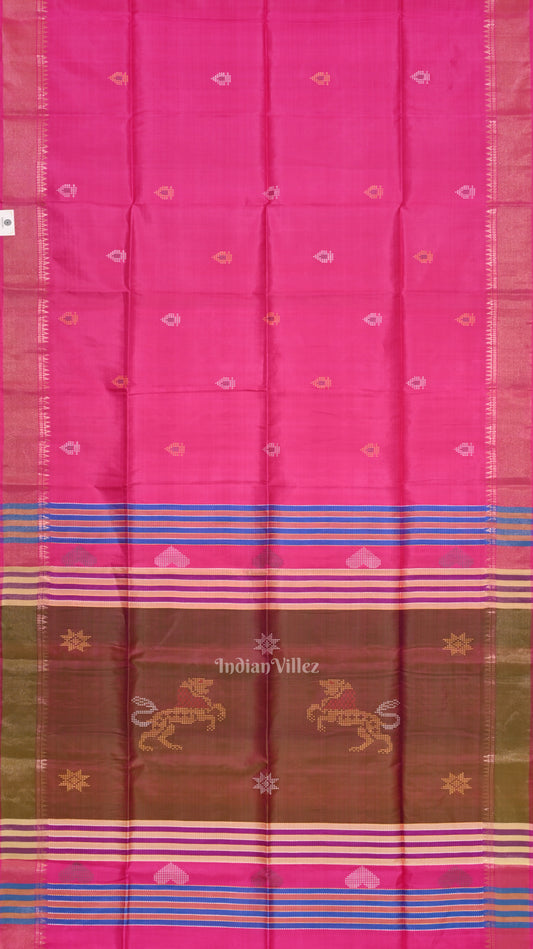 Rani Pink Pure Bishnupuri Silk Saree