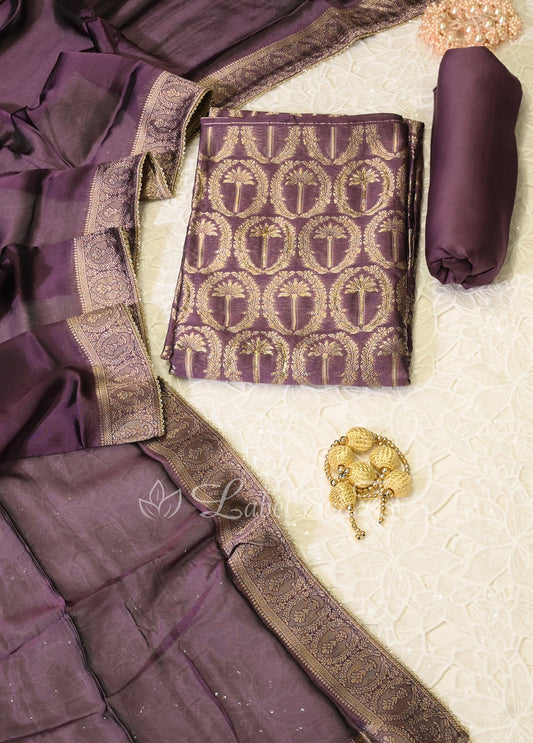 Purple Zariwork Banarasi Unstitched Salwar Suit