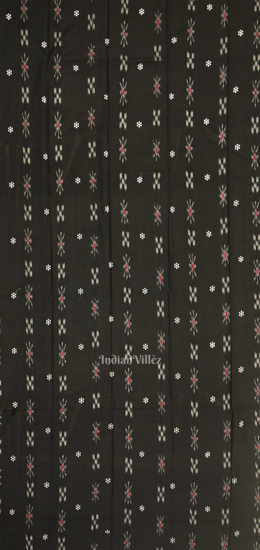 Black Red Flower Buti Odisha Ikat Sambalpuri Dress Set & Dupatta