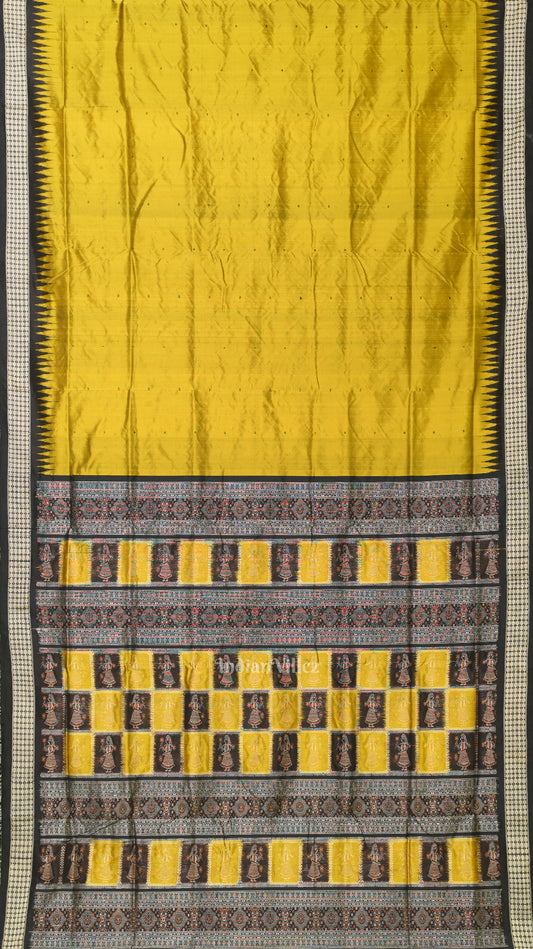 Mustad Black Patili Bomkai Silk saree with Doll Anchal