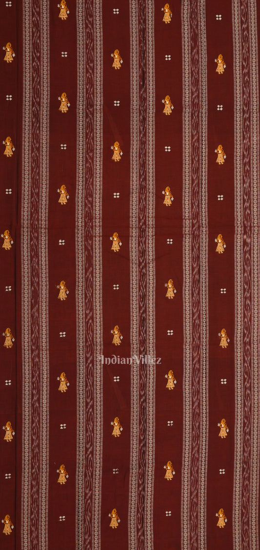 Maroon Yellow Doll Odisha Ikat Sambalpuri Cotton Dress set with Dupatta