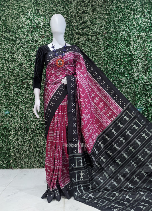 Magenta Pink Black Tribal Jhoti Theme Odisha Ikat Contemporary Designer Saree