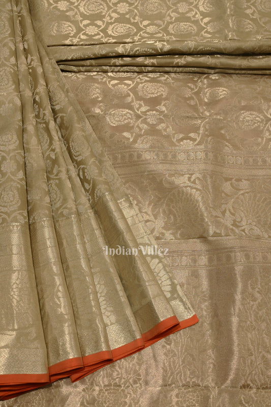 Off White Flower Motif Pure Kanjivaram Silk Saree