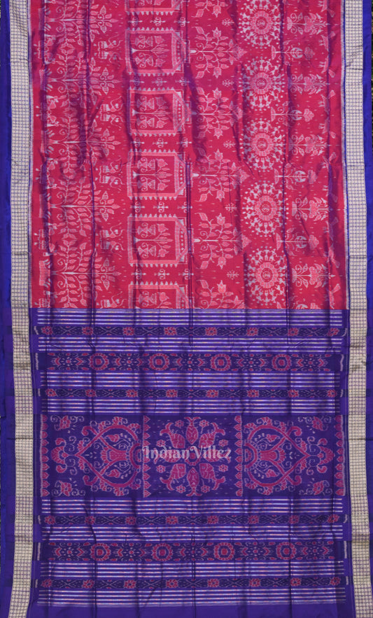 Magenta Pink Blue Tribal Theme Odisha Ikat Sambalpuri Silk Saree