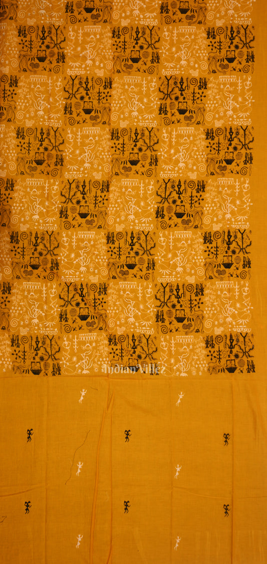 Yellow Black Tribal Design Sambalpuri Cotton Dress set with Dupatta