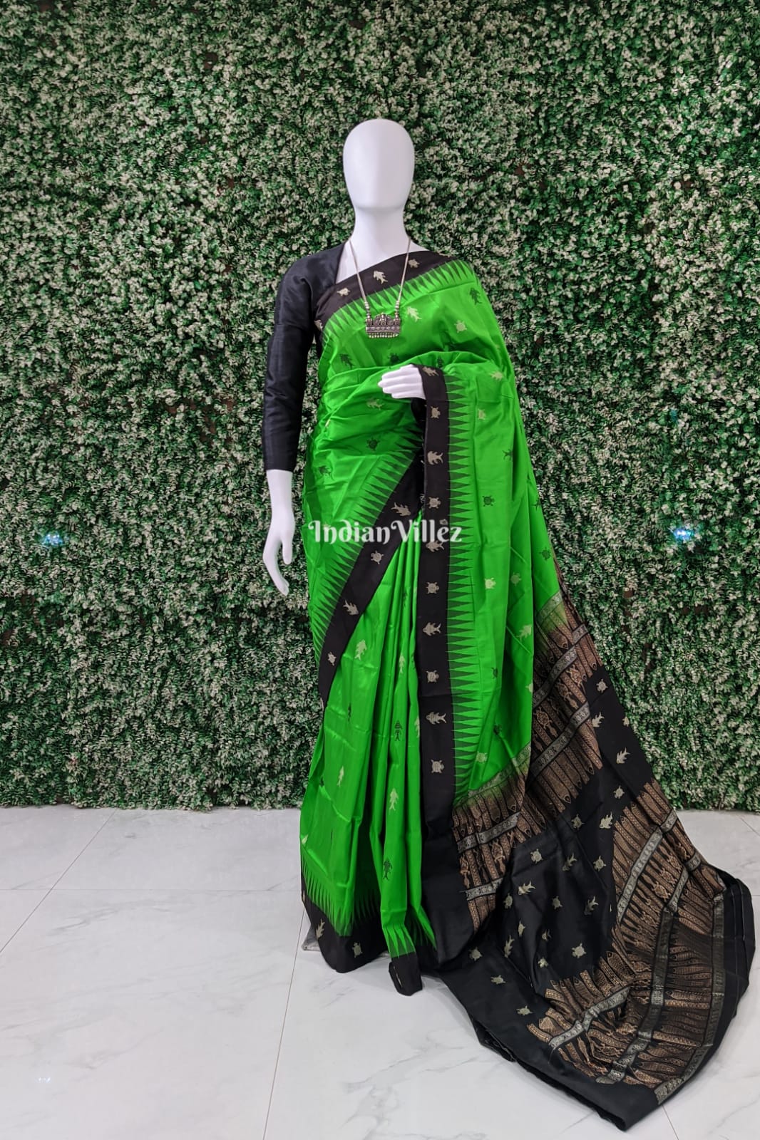 Green Habaspuri Inspired Contemporary Bomkai Silk Saree