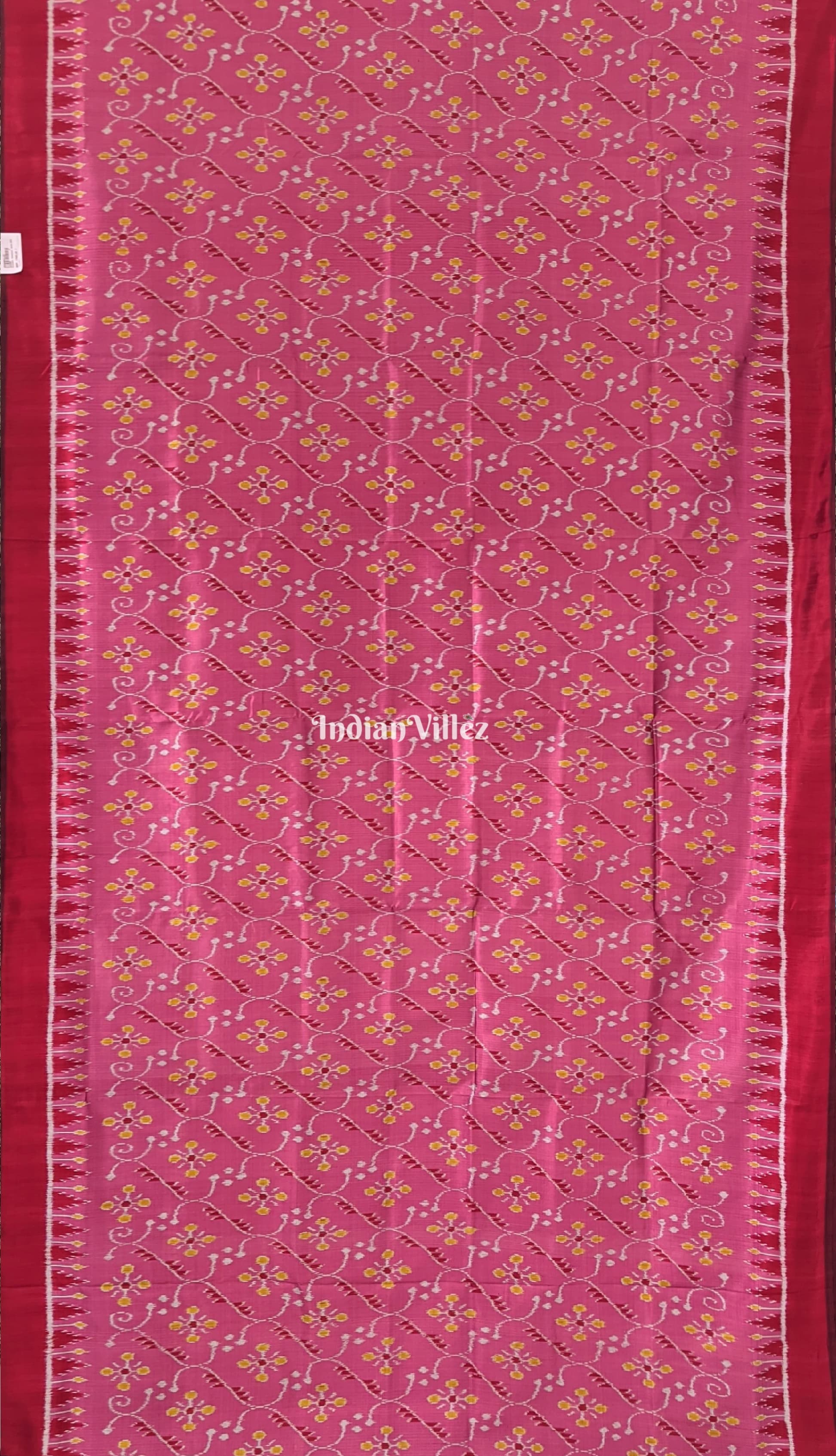 Peach with Maroon Odisha Ikat Contemporary Silk Saree