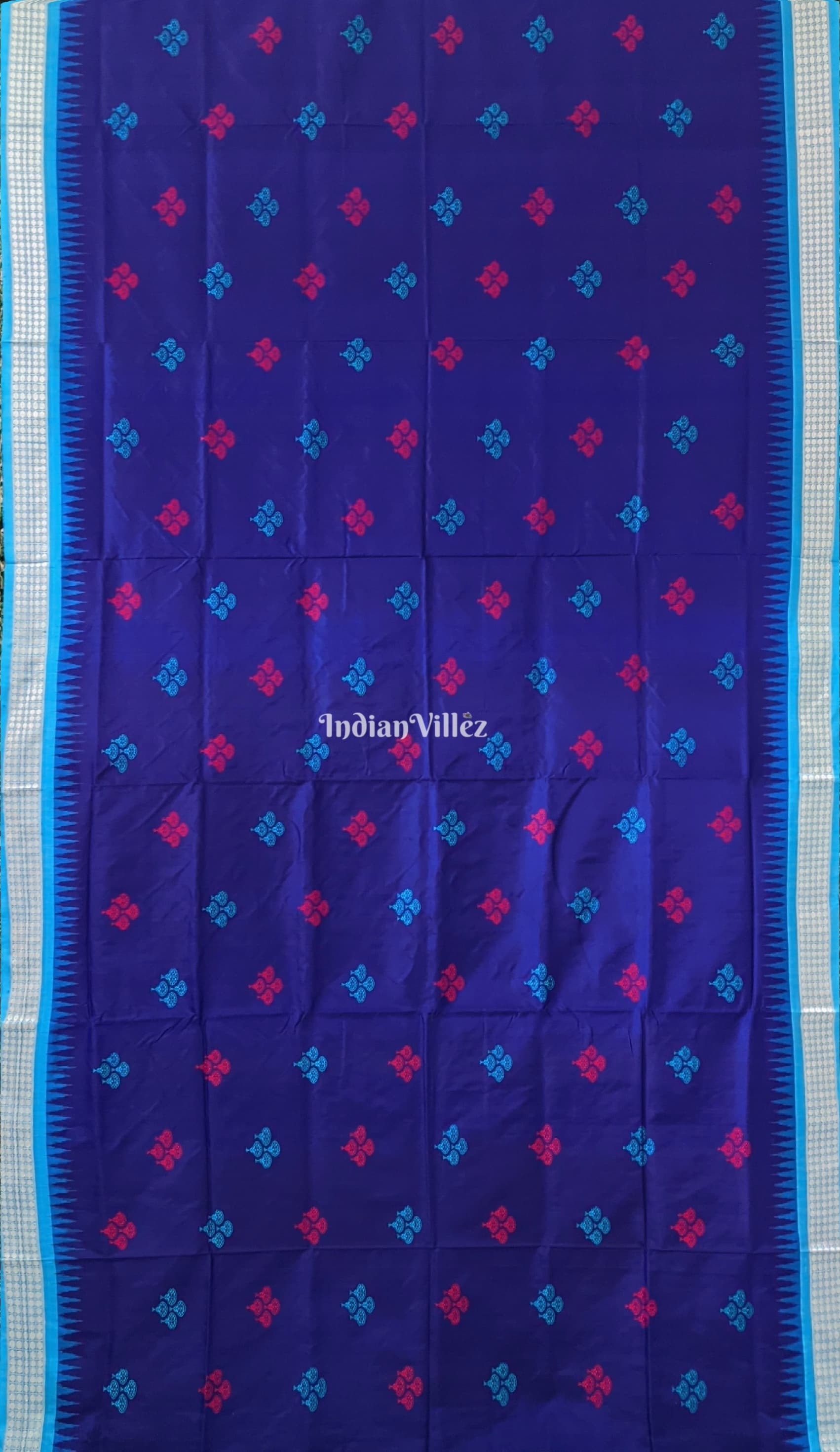 Violet Blue & Copper Sulfate Bomkai Sambalpuri Silk Saree