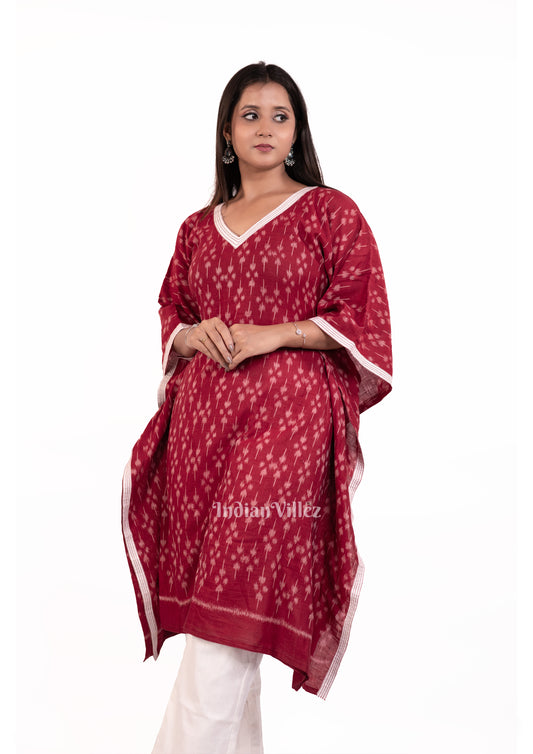 Maroon Sambalpuri Odisha Ikat Designer Cotton kaftan Set for Women
