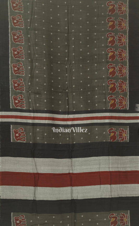 Pickle Green With Elephant Theme Odisha Ikat Sambalpuri Pure Cotton Saree