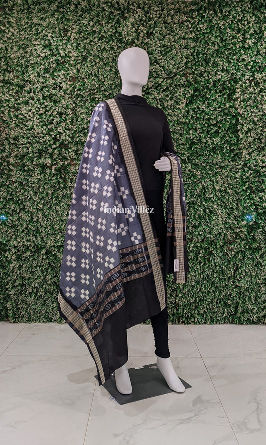 Gray Pasapali Theme Pure Sambalpuri Silk Dupatta