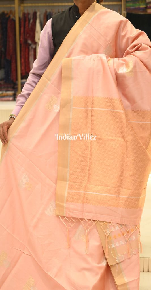 Peach Kanjivaram Silk Saree with Brocade Pallu