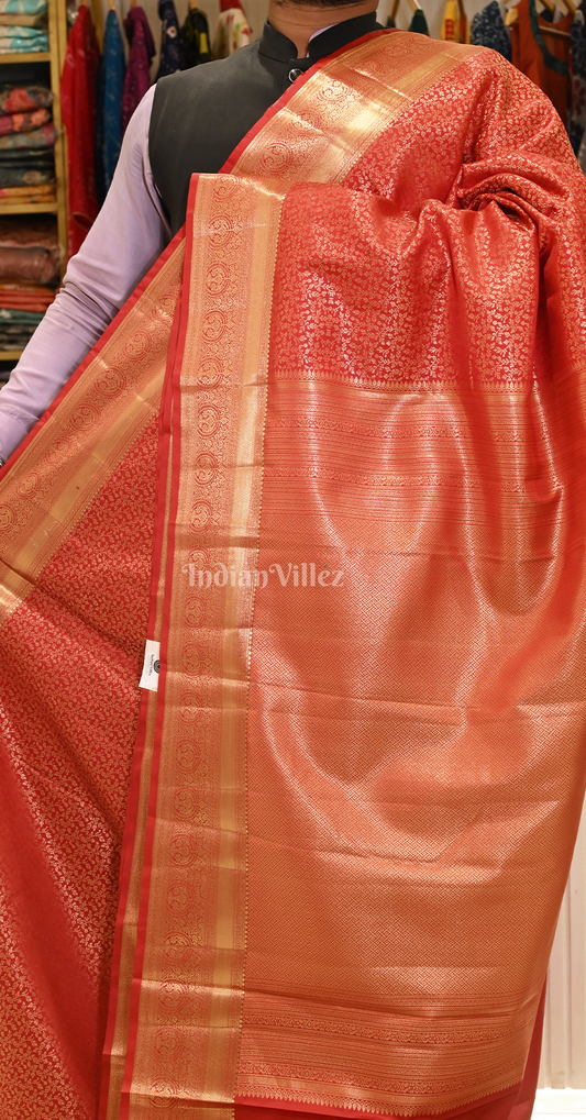 Maroon Red Floral Buttas Pure Brocade Kanjivaram Silk Saree