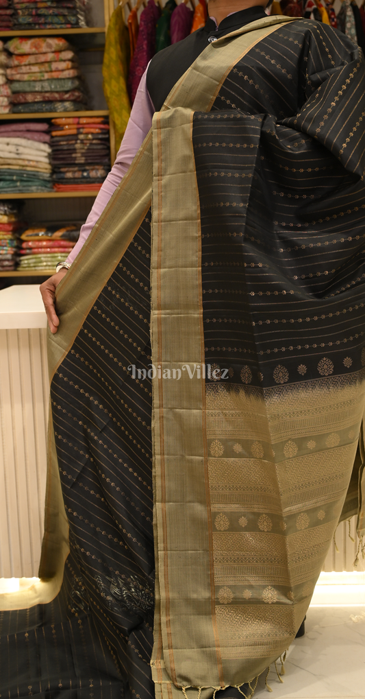 Black Golden Zari Pure Kanjivaram Soft Silk Saree