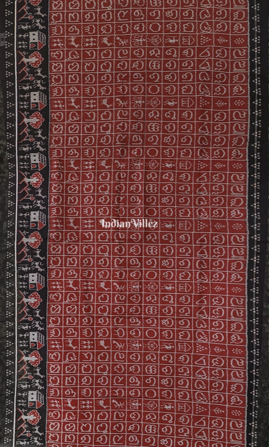 Maroon Odia Barnamala Sambalpuri Pure Cotton Saree