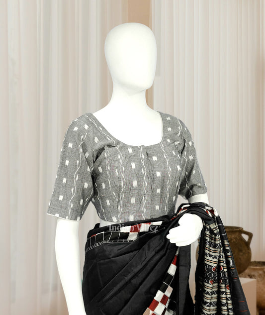 Cement Gray Tipa Design Odisha Ikat Sambalpuri Cotton Blouse