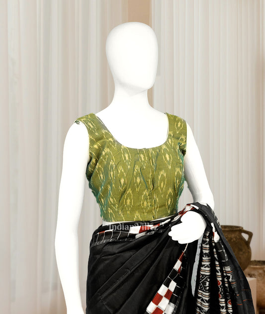 Mehendi Green Dual Tone Pochampally Ikkat sico cotton blouse