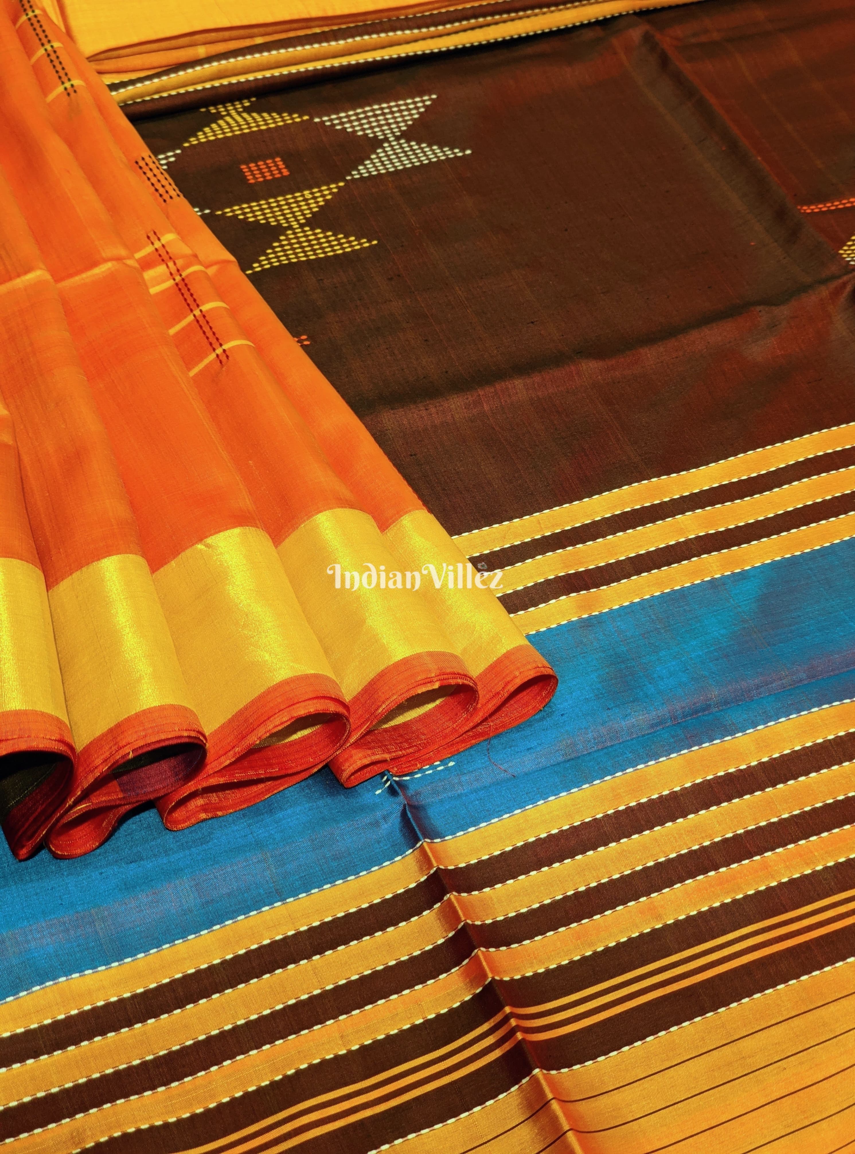 Orange & Dark Maroon Handwoven Soft Silk Saree