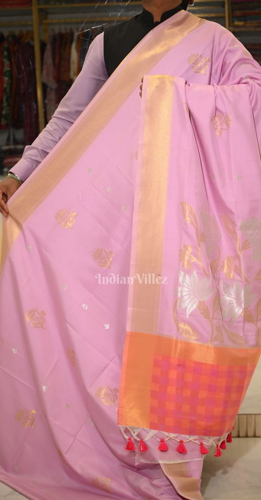 Peach Pink Soft Silk Weaving Saree