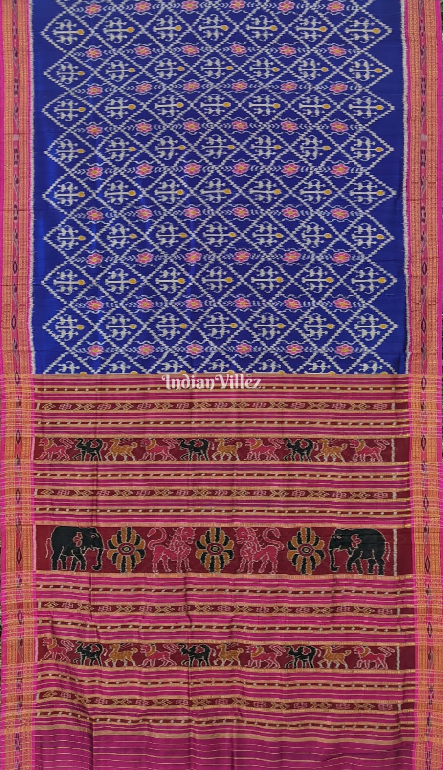 Azure Blue Tribal Khandua Silk Saree