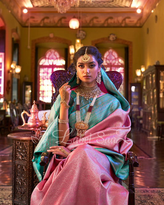 Pink Green Kanjivaram Silk Saree