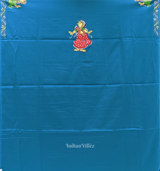 Sky Blue Nartaki Musical Theme Pattachitra Kurti Cotton Dress Material