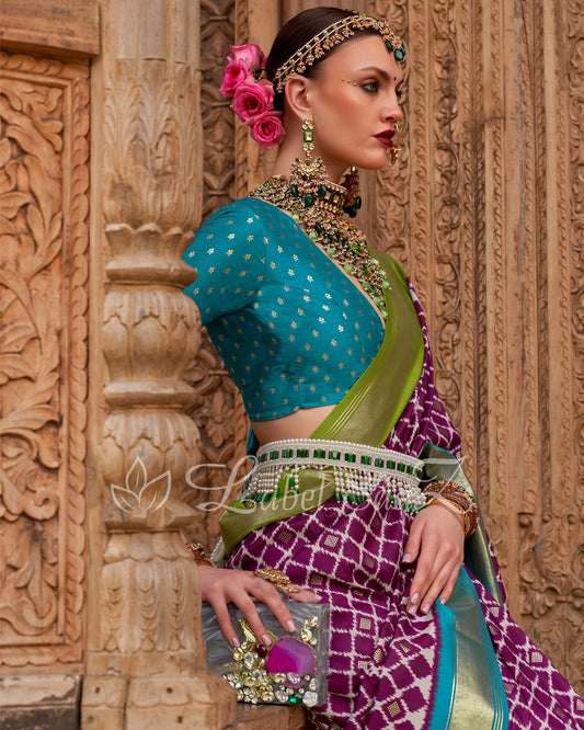 Dark Purple Colour Patola Inspired Pochampally South Silk Saree