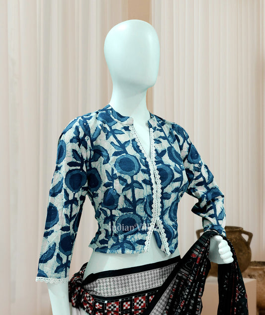 Light Blue Block Print Odisha Cotton Blouse